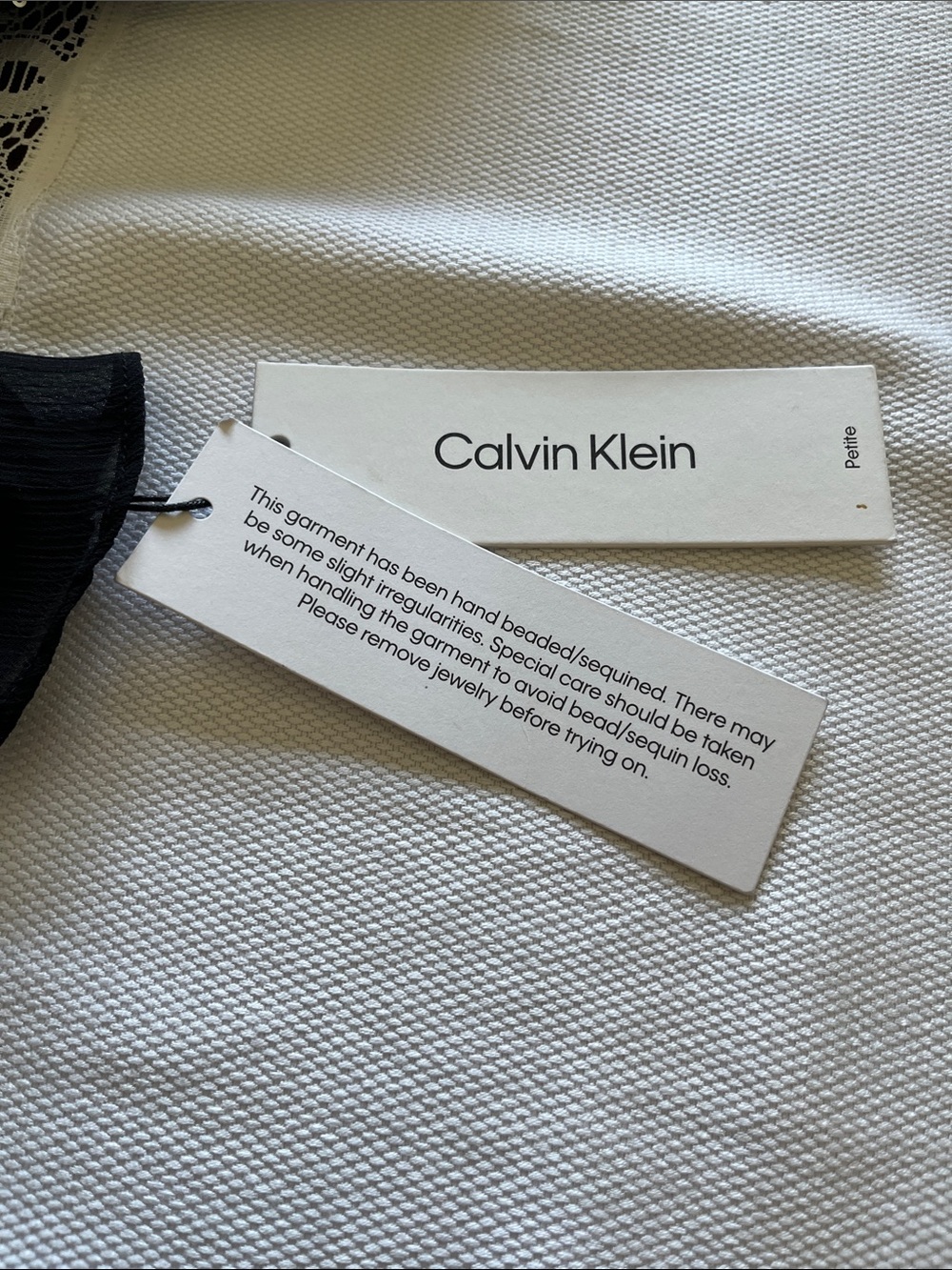 Calvin Klein Black Sequin V-Neck Mini Dress with Sheer Cuffs - Picture 9 of 10